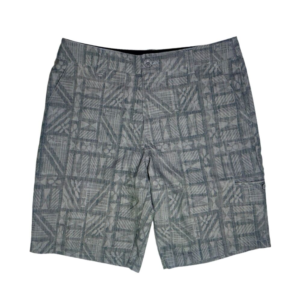 Crazy Shirts Hawaii Hybrid Shorts Mens Sz 32-33 Gray Geometric Coconut Polyester